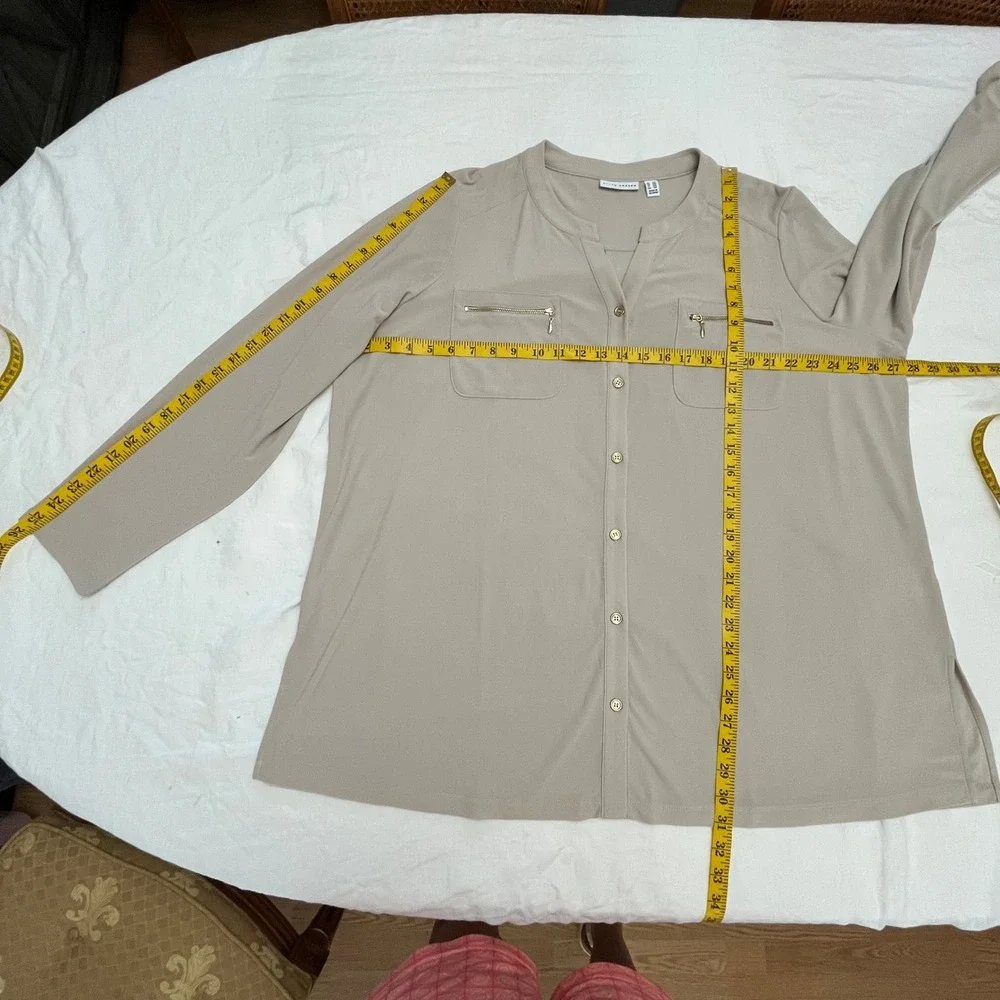 Susan Graver Tunic Top Womens 2X Tan Liquid Knit Office Gold Neutral Chic Career